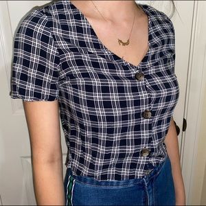 Checkered button down crop top
